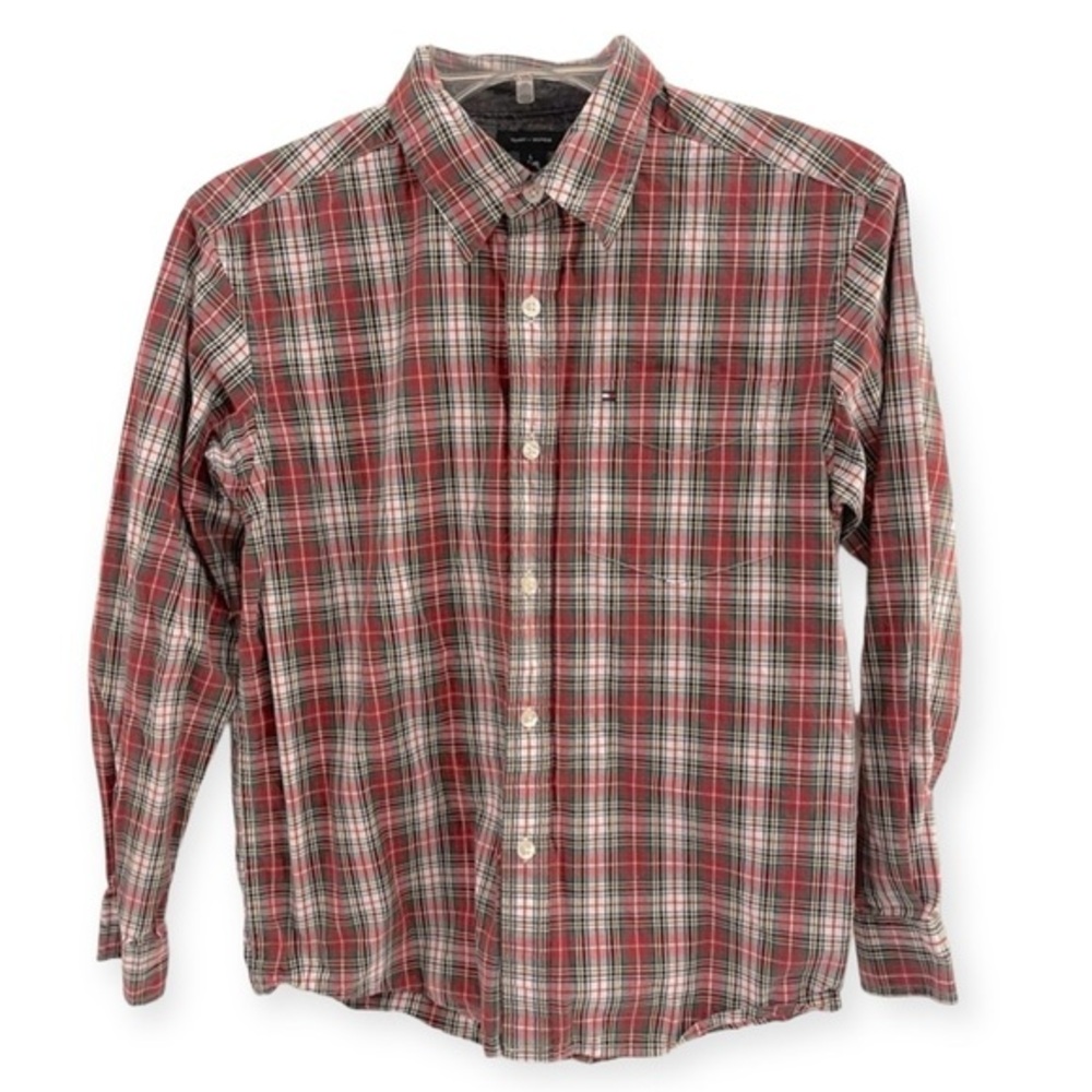 Tommyโ Hilfiger BoysโPlaid Long Sleeve Shirt Size L12/14
